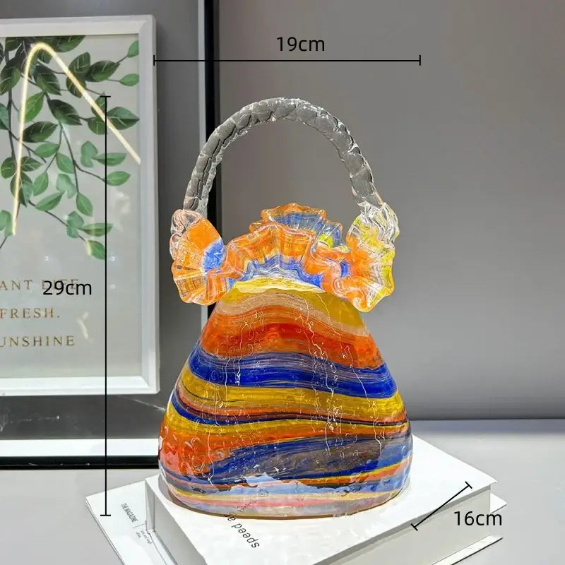 Vibrant multicolored glass vase basket handbag for living room decor