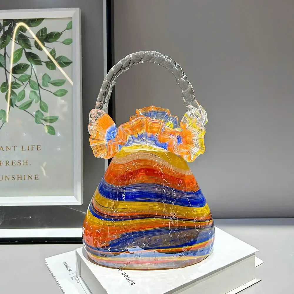 Vibrant multicolored glass vase basket handbag for living room decor