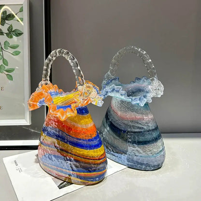Vibrant multicolored glass vase basket handbag for living room decor