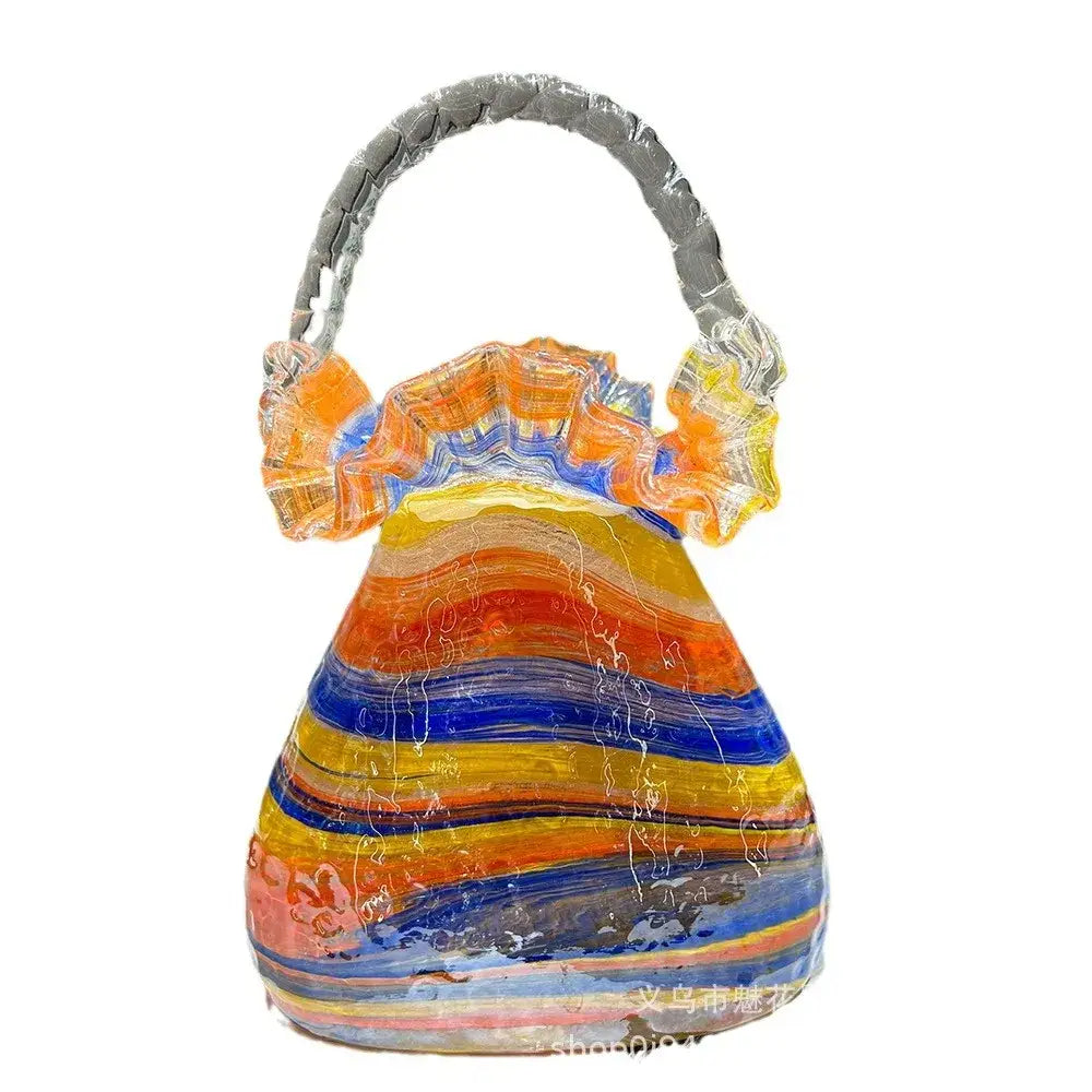 Vibrant multicolored glass vase basket handbag for living room decor