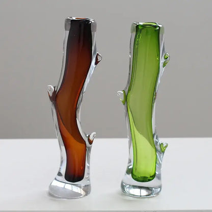 Hand blown fork shape glass vase living room tree inspired decor