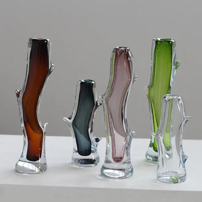 Hand blown fork shape glass vase living room tree inspired decor