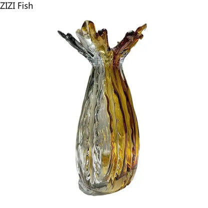 Amber & gold hand blown glass vase set living room decor