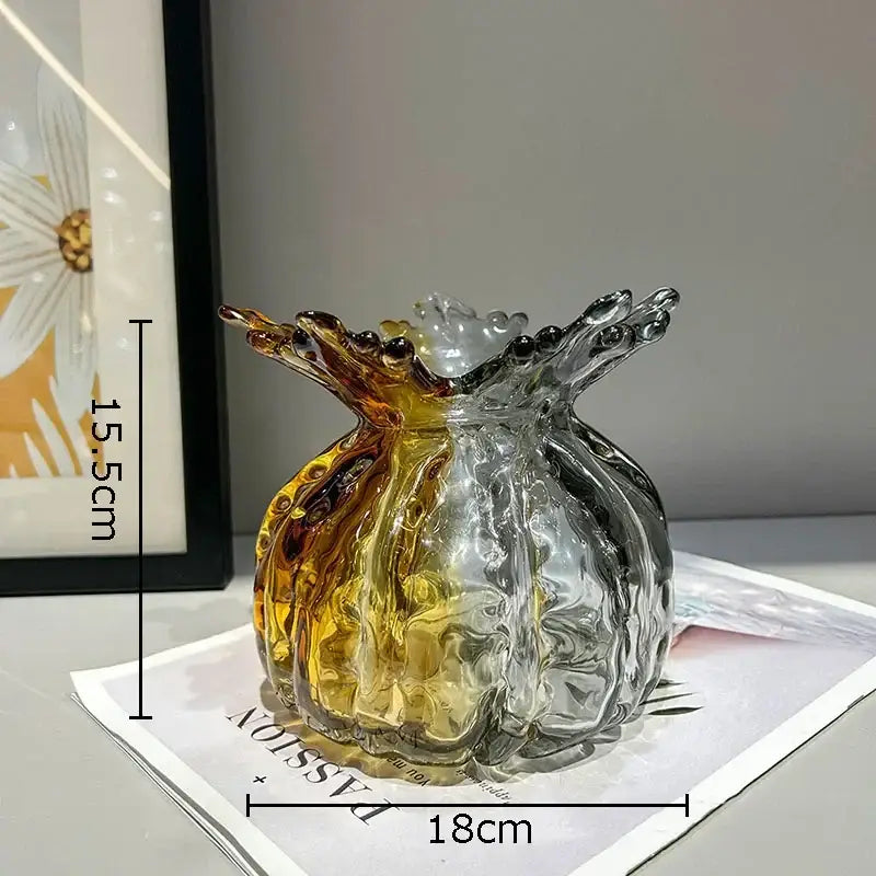 Amber & gold hand blown glass vase set living room decor