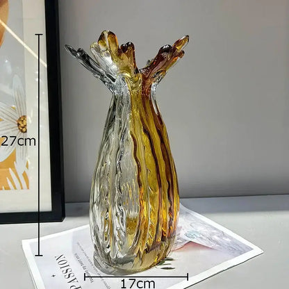 Amber & gold hand blown glass vase set living room decor
