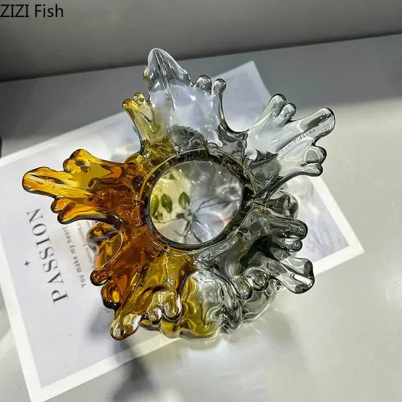 Amber & gold hand blown glass vase set living room decor