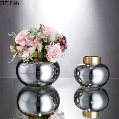 Modern metallic glass vase set with gold lids bedroom decor