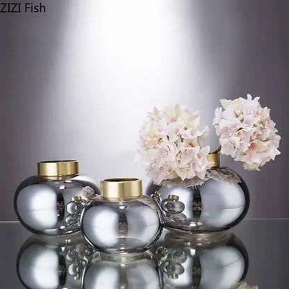 Modern metallic glass vase set with gold lids bedroom decor