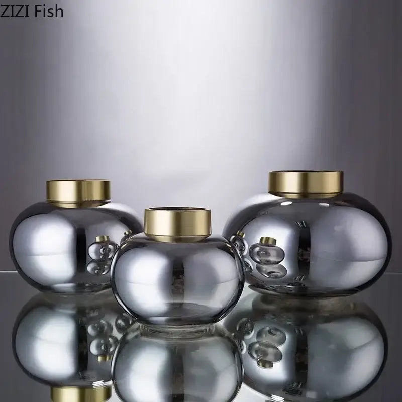 Modern metallic glass vase set with gold lids bedroom decor