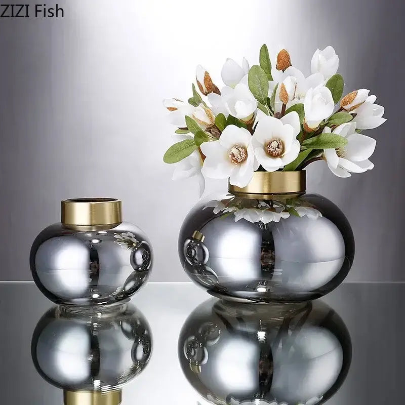 Modern metallic glass vase set with gold lids bedroom decor