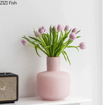 Modern pink matte glass vase desk decoration – bedroom aesthetic decor