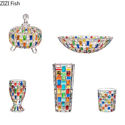 Mosaic colorful glass vase flower pots dining room decor