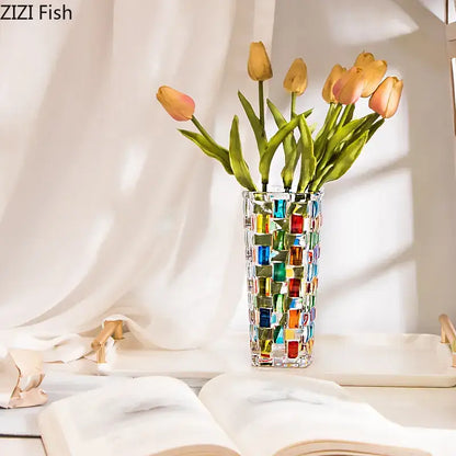 Mosaic colorful glass vase flower pots dining room decor