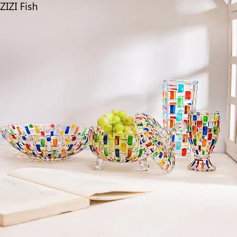 Mosaic colorful glass vase flower pots dining room decor