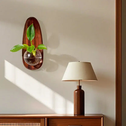 Modern wood and glass vase flowerpot wall decoration living room