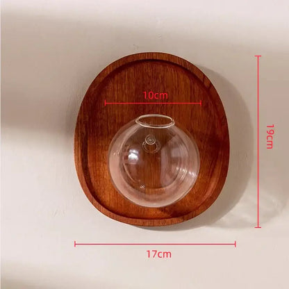 Modern wood and glass vase flowerpot wall decoration living room