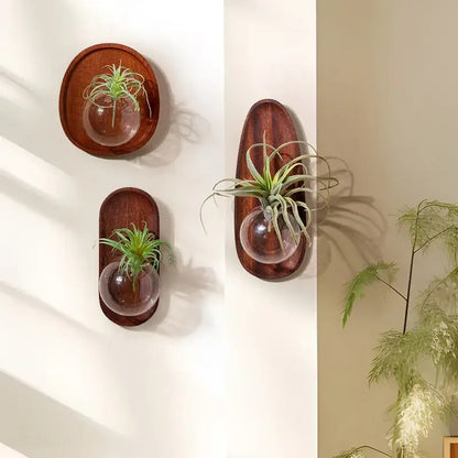 Modern wood and glass vase flowerpot wall decoration living room