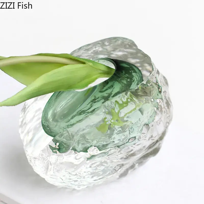 Blue textured glass vase with gold foil living room decor