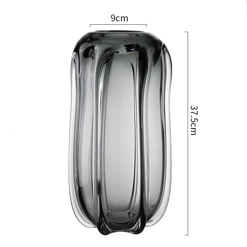 Modern ridged black glass vase set living room hydroponics decor