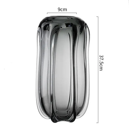 Modern ridged black glass vase set living room hydroponics decor