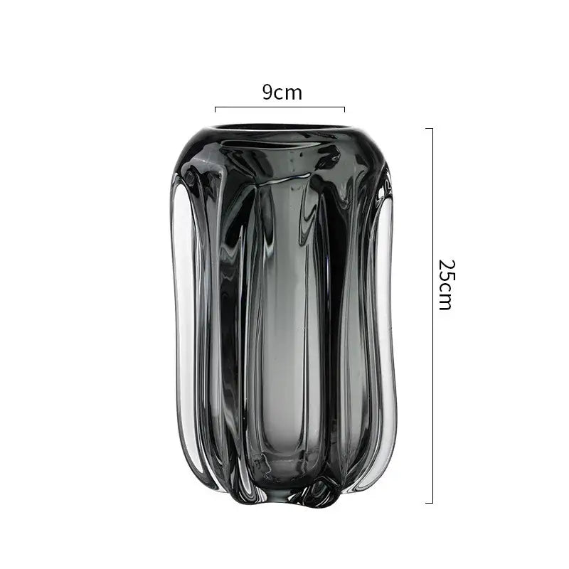 Modern ridged black glass vase set living room hydroponics decor