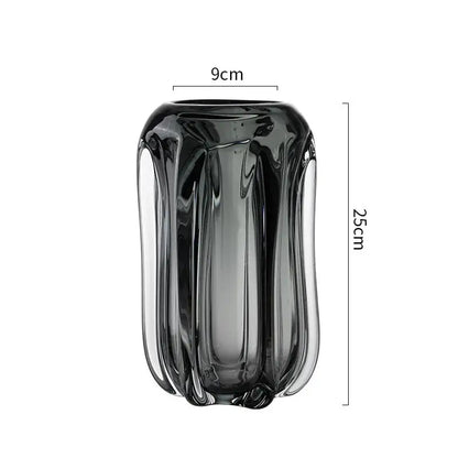 Modern ridged black glass vase set living room hydroponics decor