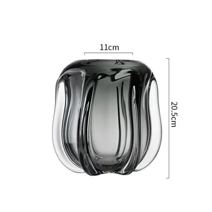 Modern ridged black glass vase set living room hydroponics decor
