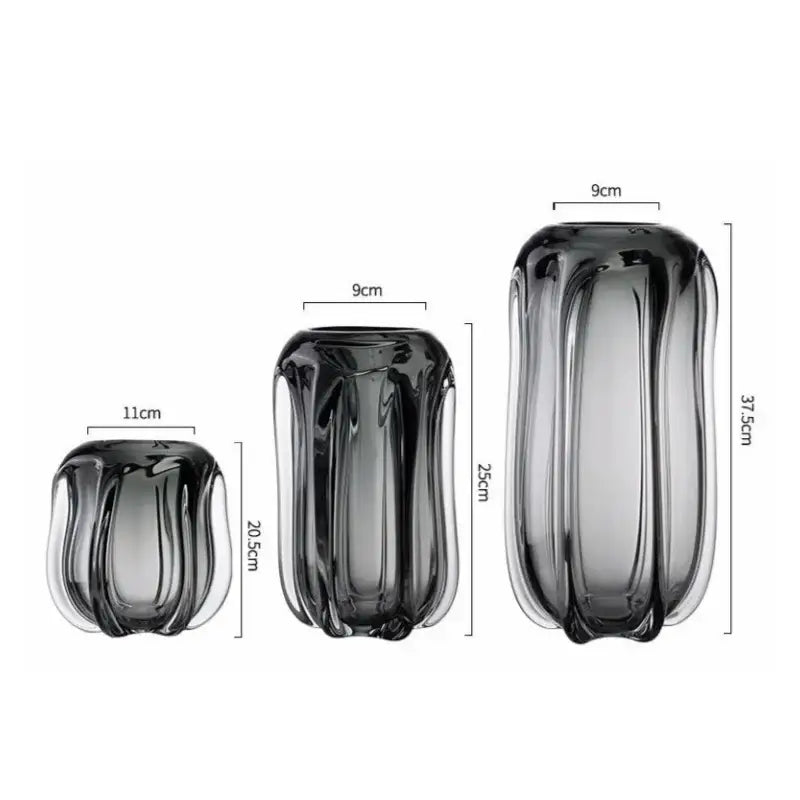 Modern ridged black glass vase set living room hydroponics decor