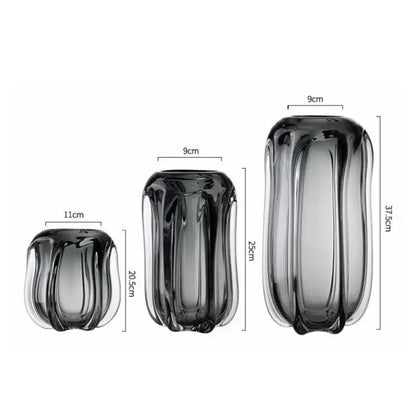 Modern ridged black glass vase set living room hydroponics decor