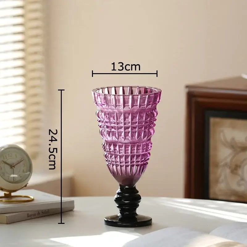 Textured clear glass vase with black base living room decor