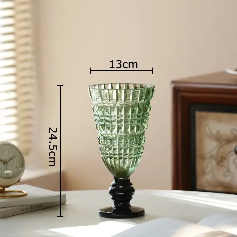 Textured clear glass vase with black base living room decor
