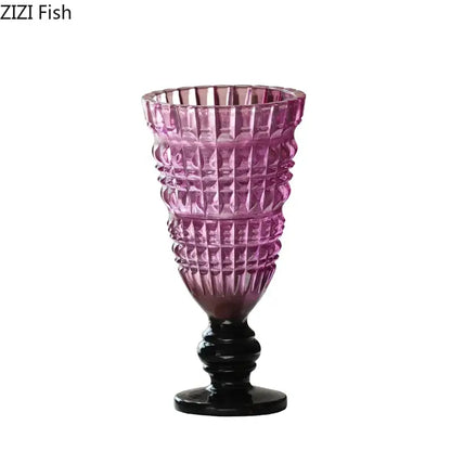 Textured clear glass vase with black base living room decor