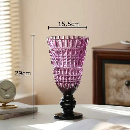 Textured clear glass vase with black base living room decor