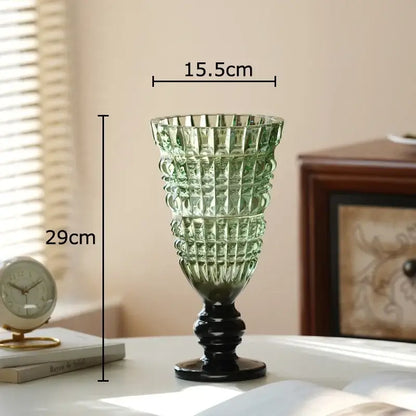 Textured clear glass vase with black base living room decor