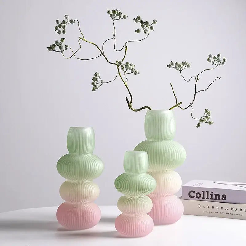 Geometric gradient pink & green glass vase living room flowerpot