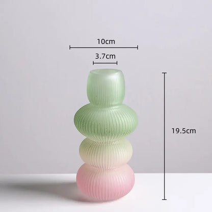 Geometric gradient pink & green glass vase living room flowerpot