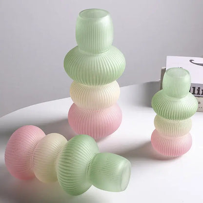Geometric gradient pink & green glass vase living room flowerpot