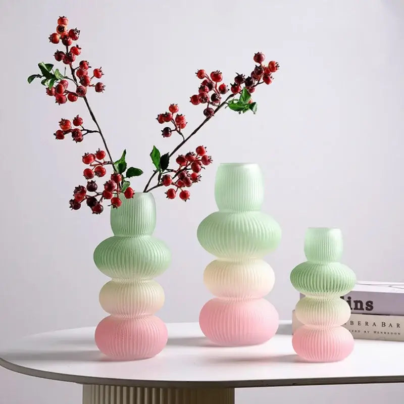 Geometric gradient pink & green glass vase living room flowerpot