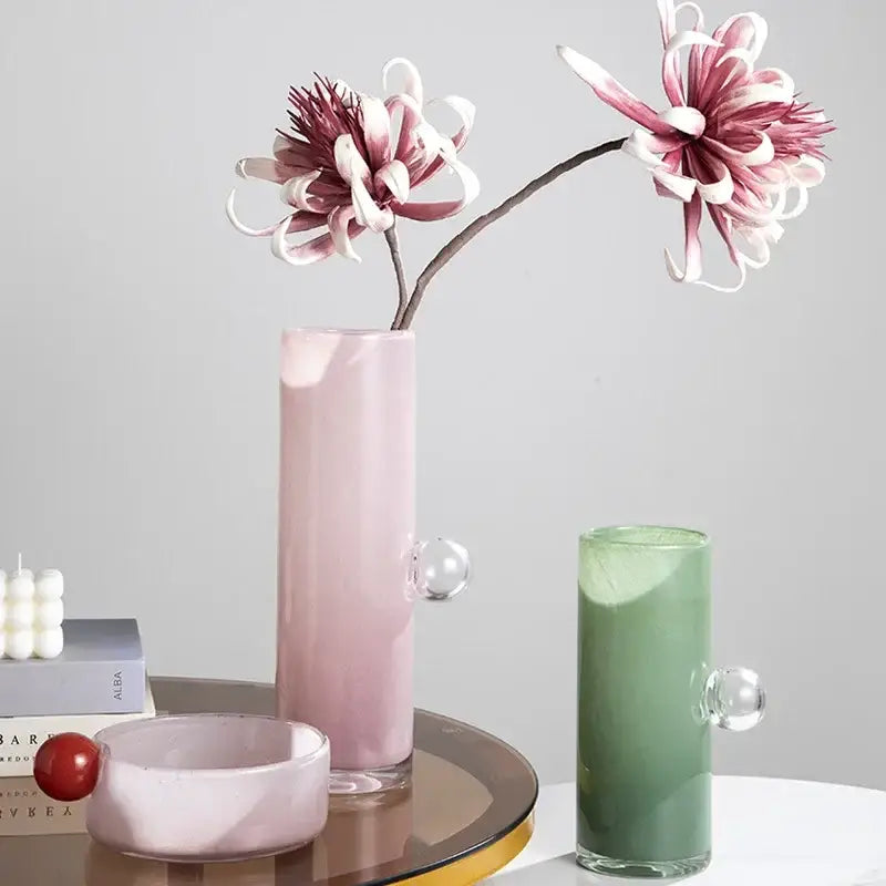 Pastel pink geometric sphere glass vase living room cherry decor