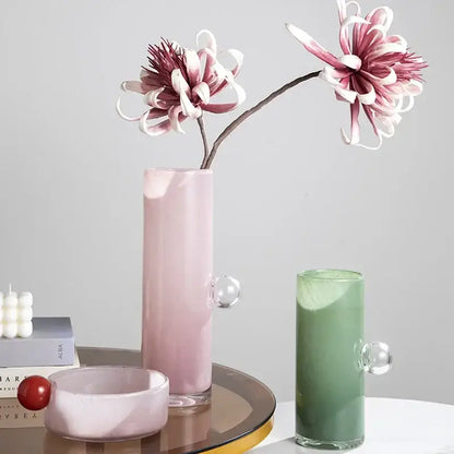 Pastel pink geometric sphere glass vase living room cherry decor