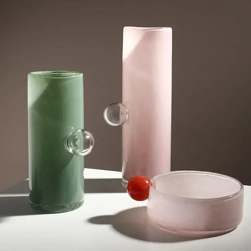 Pastel pink geometric sphere glass vase living room cherry decor