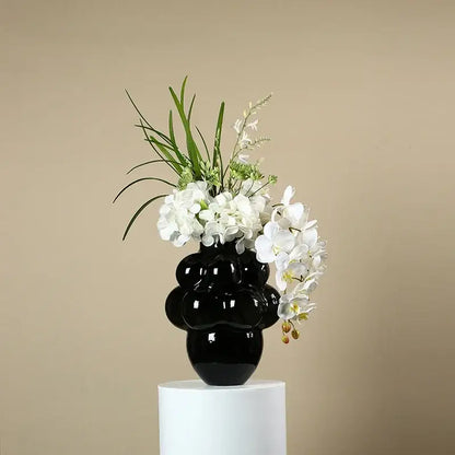 Glossy black ceramic grape geometric vase living room decor