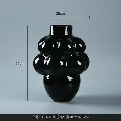 Glossy black ceramic grape geometric vase living room decor