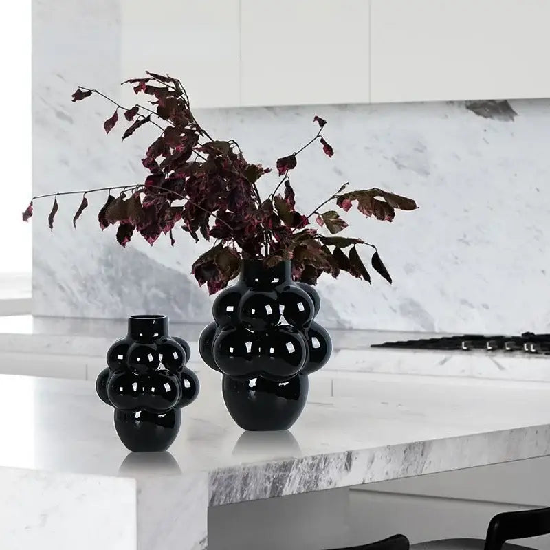Glossy black ceramic grape geometric vase living room decor
