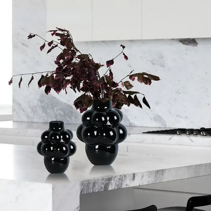 Glossy black ceramic grape geometric vase living room decor