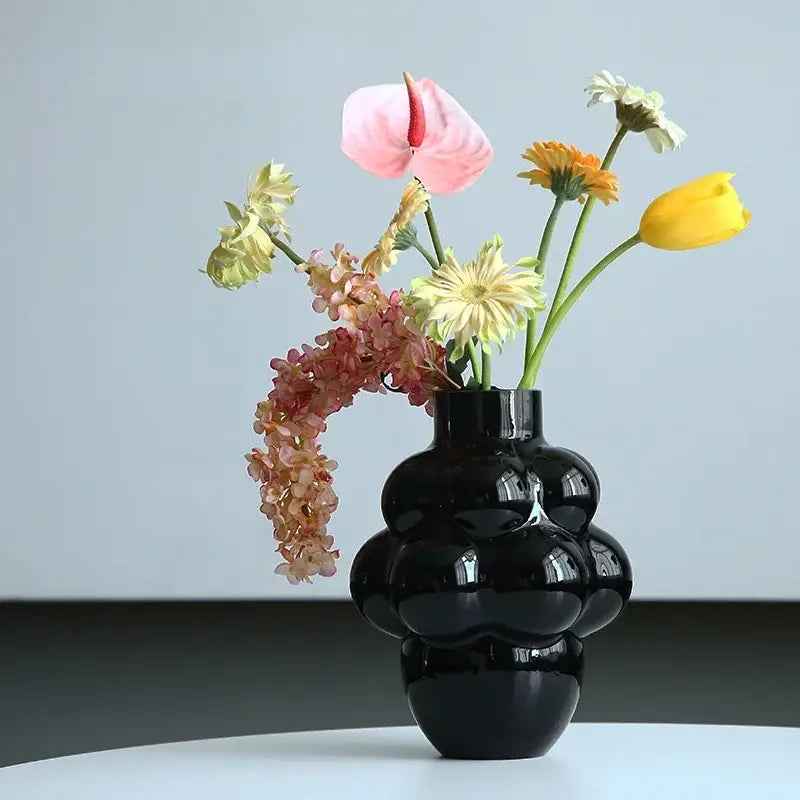 Glossy black ceramic grape geometric vase living room decor