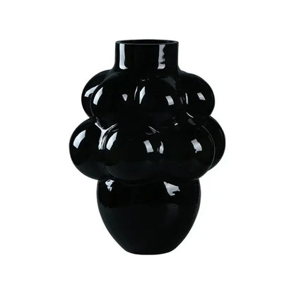 Glossy black ceramic grape geometric vase living room decor