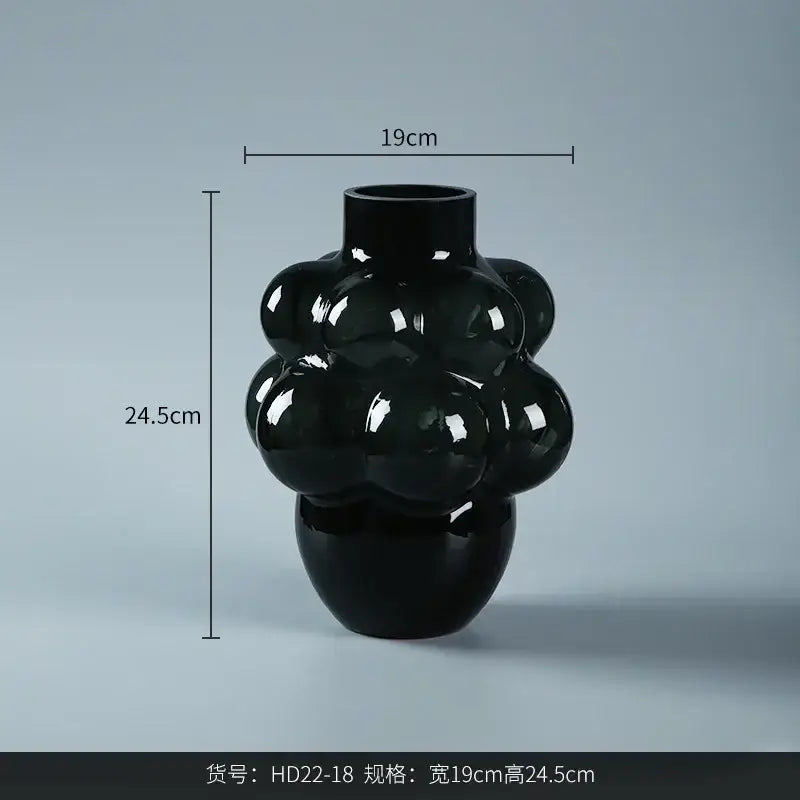 Glossy black ceramic grape geometric vase living room decor