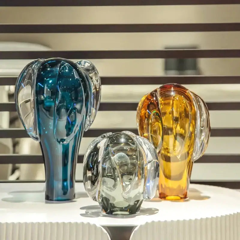 Modern blue and amber cactus glass vase living room decor