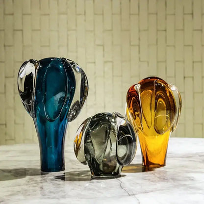 Modern blue and amber cactus glass vase living room decor